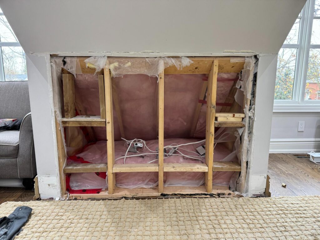 Framed opening for a built-in wall niche before drywall