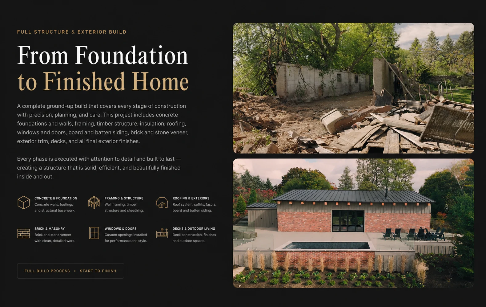 From Foundation to Finished Home project overview with before and after photos