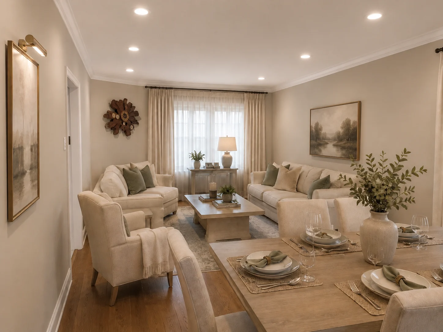 Finished open-plan living and dining room in a renovated home